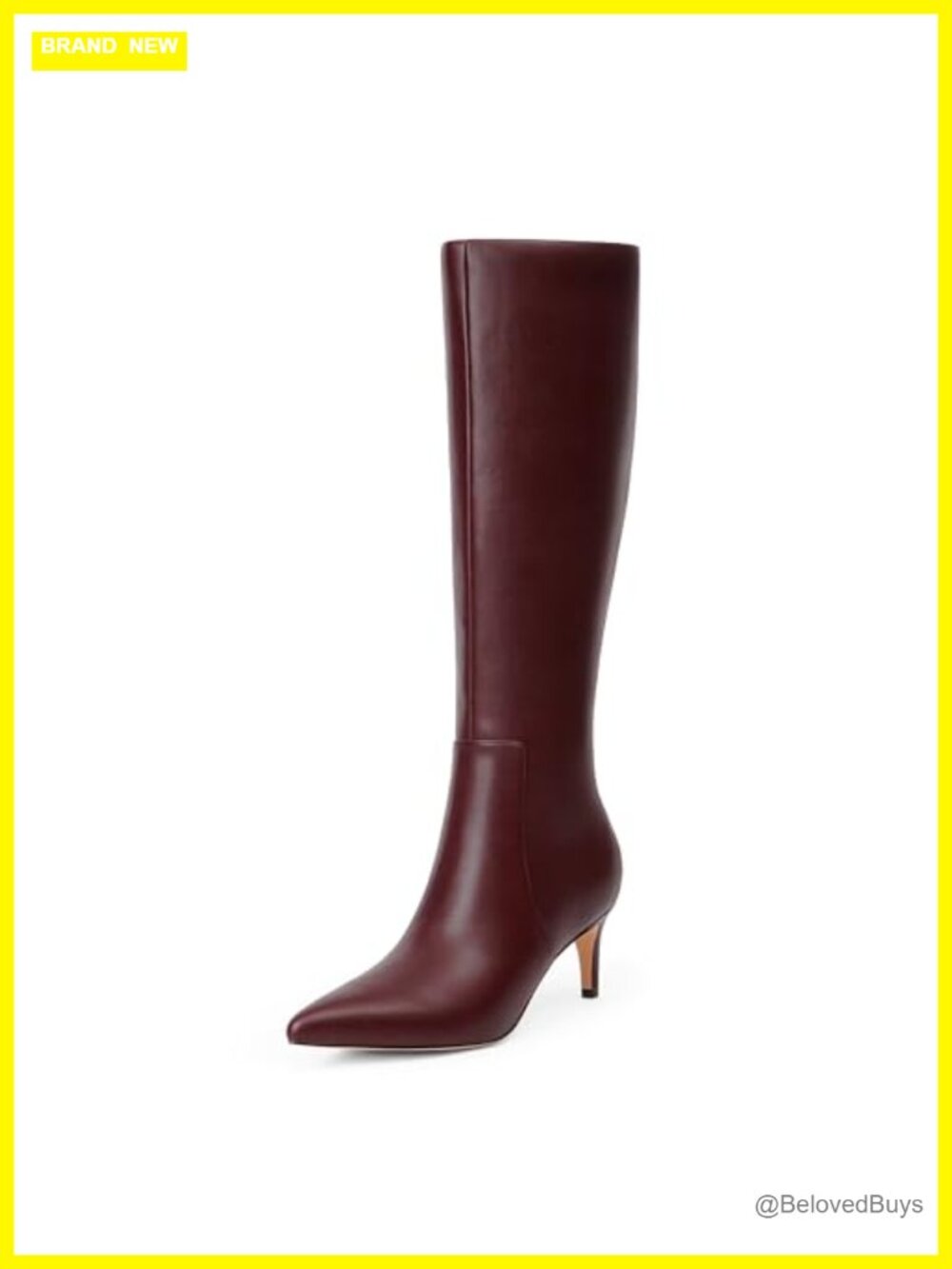 Kitten Heel Knee High Boots Faux Leather Pointed Toe Side Zip